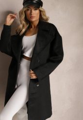 Czarny Klasyczny Płaszcz Wiązany Paskiem w Talii Aniele. Czarne płaszcze damskie Renee, l, bez wzorów, bez kaptura. Za 349.99 zł.