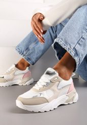 Beżowo-Białe Sneakersy z Metalicznymi i Siateczkowymi Wstawkami Efalia. Brązowe obuwie sportowe damskie Renee, bez zapięcia. Za 89.99 zł.