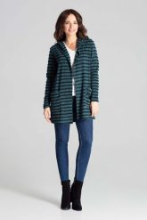 Zielony Niezapinany Sweter w Paski z Kapturem. Zielone kardigany damskie Katrus, m, bez wzorów, z elastanu. Za 219.00 zł.
