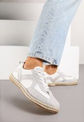 Biało-Szare Sneakersy Kultowe Tenisówki z Podeszwą Zdobioną Plecionką Zarorella. Białe obuwie sportowe damskie Renee, z jeansu, bez zapięcia, tenisowe. Za 69.99 zł.