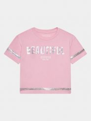 Guess T-Shirt J4RI08 K6YW4 Różowy Regular Fit. Czerwone koszulki i t-shirty dziewczęce Guess, z aplikacjami, z bawełny, bez kołnierzyka, bez ramiączek. Za 199.99 zł.