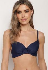 Granatowy Biustonosz z Usztywnionymi Miseczkami Zapinany na Haftki na Regulowanych Odpinanych Ramiączkach Lucicella. Niebieskie biustonosze Born2be, bez wzorów. Za 9.99 zł.