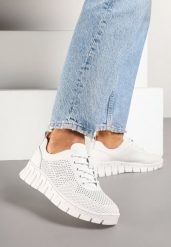 Białe Sneakersy ze Skóry Naturalnej ze Skórzaną Wkładką i Perforacją Nolzedis. Białe obuwie sportowe damskie Renee, z materiału, bez zapięcia. Za 159.99 zł.
