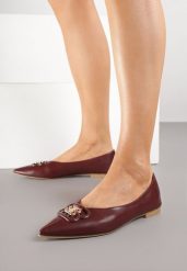 Bordowe Balerinki z Noskiem w Szpic i Elegancką Aplikacją Naliema. Czerwone balerinki damskie Born2be, z aplikacjami, ze szpiczastym noskiem. Za 99.99 zł.