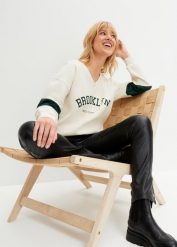 Bluza o fasonie oversize. Brązowe bluzy damskie bonprix, bez wzorów, bez kaptura. Za 102.99 zł.