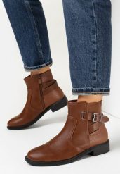 Brązowe Botki z Paskami i Sprzączkami Phoillie. Brązowe botki damskie Born2be, z jeansu, eleganckie, bez obcasa, na obcasie, bez zapięcia. Za 119.99 zł.