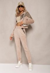 Beżowy Welurowy Komplet Dresowy 2-Częściowy z Animal Print Bluza i Spodnie Atisilva. Brązowe bluzy damskie Renee, m, bez wzorów, z dresówki, bez kaptura. Za 69.99 zł.