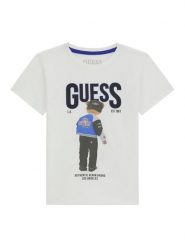 Guess T-Shirt N6RI05 K8HM4 Biały Regular Fit. Białe t-shirty i koszulki chłopięce Guess, z aplikacjami, z bawełny, bez kołnierzyka, bez ramiączek. Za 99.99 zł.