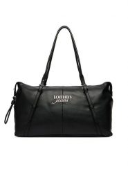 Tommy Jeans Torebka Pebble Grain Metal Logo Tote Bag AW0AW18472 Czarny. Czarne torebki klasyczne damskie Tommy Jeans, z jeansu, bez dodatków. Za 569.99 zł.