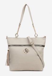 Ciemnobeżowa Torebka Typu Shopper z Ozdobnymi Rączkami i Paskiem i Aplikacją na Ramię Idaloriela. Brązowe shopper bag Renee, z aplikacjami, z jeansu, na ramię, bez dodatków. Za 99.99 zł.