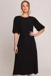Elegancka sukienka koktajlowa z bufiastymi rękawami czarna. Czarne sukienki damskie Stylove, bez wzorów, z elastanu, eleganckie, bez ramiączek. Za 509.00 zł.