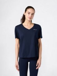 Champion Koszulka w kolorze granatowym rozmiar: L. Niebieskie koszulki damskie Champion, l, bez wzorów, z bawełny, bez kołnierzyka, bez ramiączek. Za 61.31 zł.