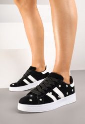 Czarne Sneakersy Ozdobione Haftowanymi Kwiatami i Paskami Malirelle. Czarne obuwie sportowe damskie Renee, z jeansu, bez zapięcia. Za 84.99 zł.