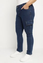 Granatowe Jeansy Cargo Regular Waist o Prostym Kroju Belvila. Niebieskie jeansy damskie Born2be, bez wzorów, z bawełny. Za 44.99 zł.