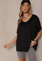 Czarny T-shirt z Wiskozą w Stylu Nietoperza Liofala. Czarne t-shirty damskie Renee, bez wzorów, z jeansu, bez kołnierzyka. Za 49.99 zł.