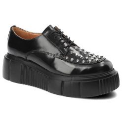 Czarne Półbuty Simen Eleganckie Obuwie Damskie. Czarne półbuty damskie Simen, na wiosnę, z aplikacjami, z jeansu, bez obcasa, na platformie, bez zapięcia. Za 379.00 zł.