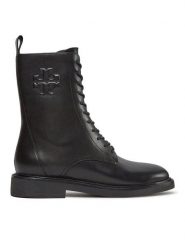 Tory Burch Botki Double T Combat Boot 154336 Czarny. Czarne botki damskie Tory Burch, ze skóry, bez obcasa, na płaskiej podeszwie, bez zapięcia. Za 2,269.00 zł.