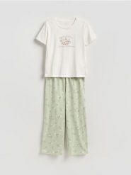 Dwuczęściowa piżama z bawełny - jasnozielony. Zielone piżamy damskie Reserved, bez wzorów, z bawełny, bez ramiączek. Za 99.99 zł.