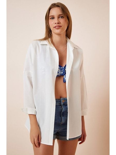 Happiness Istanbul Koszula w kolorze kremowym rozmiar: 40. Brązowe koszule damskie Happiness Istanbul, bez wzorów, bez kołnierzyka, bez ramiączek. Za 41.49 zł.