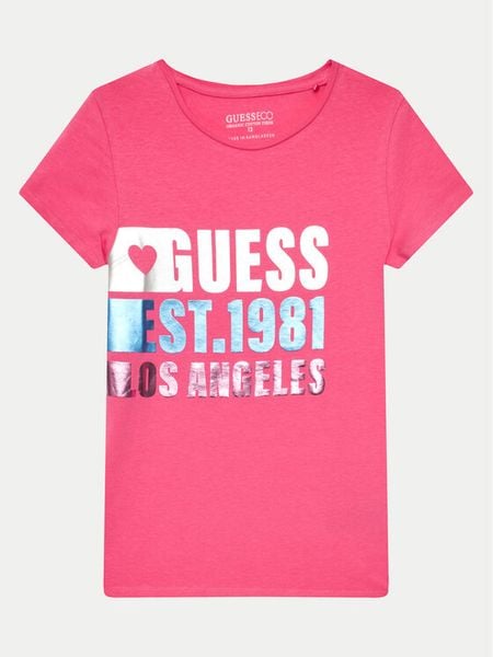 Guess T-Shirt J4YI00 K6YW4 Różowy Regular Fit. Czerwone koszulki i t-shirty dziewczęce Guess, z aplikacjami, z bawełny, bez kołnierzyka, bez ramiączek. Za 49.99 zł.