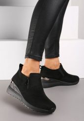 Czarne Sneakersy na Koturnie z Ozdobnym Suwakiem z Boku Daivira. Czarne obuwie sportowe damskie Renee, z jeansu, bez zapięcia. Za 99.99 zł.