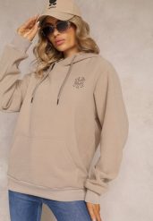 Beżowa Bluza z Kapturem i Ozdobnym Haftem Gamalie. Brązowe bluzy damskie Renee, xl, bez wzorów, z kapturem. Za 69.99 zł.