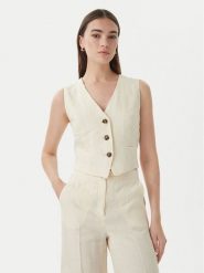 Marella Kamizelka garniturowa Emme by Marella Veranda 2615151032 Kremowy Regular Fit. Białe kamizelki damskie Marella, bez wzorów, ze lnu, bez kaptura. Za 333.99 zł.
