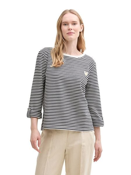 Tom Tailor Koszulka w kolorze granatowo-białym rozmiar: S. Białe bluzki damskie Tom Tailor, s, bez wzorów, z bawełny, bez kołnierzyka, bez ramiączek. Za 69.99 zł.