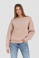 GUESS Beżowa bluza z cyrkoniami Cecilia. Czarne bluzy damskie Guess, s, z aplikacjami, z elastanu, bez kaptura. W wyprzedaży za 327.99 zł.