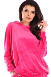 Welurowa Bluza Kangurka z Kapturem - Różowa. Czerwone bluzy damskie Awama, uniwersalny, bez wzorów, z elastanu, z kapturem. Za 228.90 zł.