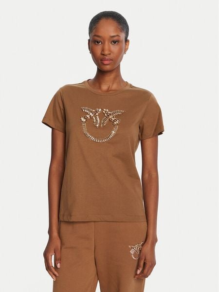 PINKO T-Shirt Quentin 100535 A2RN Brązowy Regular Fit. Brązowe t-shirty damskie Pinko, l, bez wzorów, z bawełny, bez kołnierzyka. Za 749.99 zł.