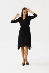 Elegancka zwiewna sukienka szyfonowa asymetryczna czarna. Czarne sukienki damskie Stylove, bez wzorów, z gumy, eleganckie, bez ramiączek. Za 379.00 zł.