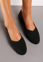 Czarne Płaskie Balerinki z Siateczkowego Materiału Nelibra. Czarne balerinki damskie Renee, bez wzorów. Za 39.99 zł.