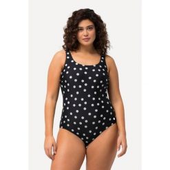 Damskie Kostium kąpielowy kropki bez miękkich miseczek okrągły dekolt. Czarne stroje jednoczęściowe Ulla Popken, bez wzorów, z elastanu. Za 199.99 zł.