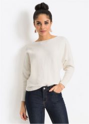 "Sweter w prążek ""oversize""". Białe swetry klasyczne damskie bonprix, bez kołnierzyka. Za 114.99 zł.