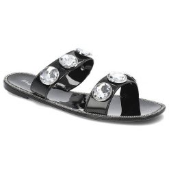 Czarne Klapki Moow Eleganckie Buty Na Lato. Czarne klapki damskie Moow, bez wzorów, ze skóry ekologicznej, bez obcasa, bez zapięcia. Za 129.00 zł.