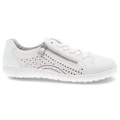 Białe Sneakersy Rieker Modne Obuwie Damskie. Białe obuwie sportowe damskie Rieker, na wiosnę, ze skóry, bez zapięcia, trekkingowe. Za 329.00 zł.