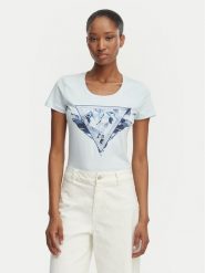 Guess T-Shirt W6GI11 K3026 Niebieski jasny Regular Fit. Niebieskie t-shirty damskie Guess, xxl, z aplikacjami, z bawełny, bez kołnierzyka. Za 194.99 zł.