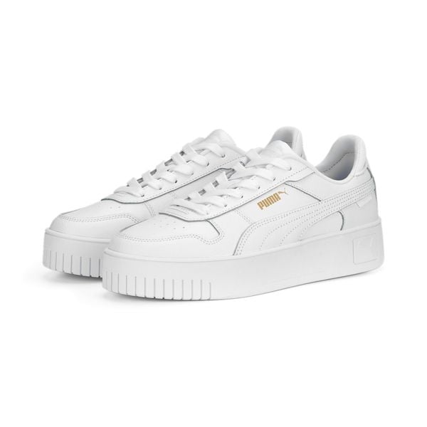 Sneakersy damskie Carina Street PUMA. Białe obuwie sportowe damskie Puma, z materiału, bez zapięcia, trekkingowe. Za 199.99 zł.