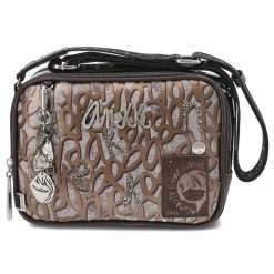 Modna Brązowa Damska Torebka Na Ramię Anekke. Brązowe shopper bag Anekke, z materiału, na ramię, z nadrukiem, bez dodatków. Za 349.00 zł.