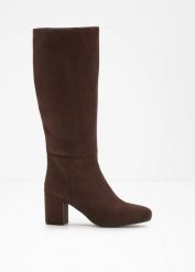 Kozaki na obcasie klockowym. Brązowe kozaki damskie bonprix, bez obcasa, na obcasie, bez zapięcia. Za 229.99 zł.