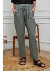 Fleur de Lin Lniane spodnie w kolorze khaki rozmiar: XL. Brązowe spodnie materiałowe damskie Fleur de Lin, bez wzorów, ze lnu. Za 167.67 zł.