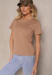 Brązowy Casualowy Bawełniany T-shirt Rivali. Brązowe t-shirty damskie Renee, m, bez wzorów, z bawełny, bez kołnierzyka. Za 24.99 zł.