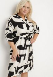 Czarna Sukienka z Wiskozą w Abstrakcyjny Wzór z Wiązanym Paskiem Ilanilia. Czarne sukienki damskie Born2be, bez wzorów, z wiskozy, eleganckie, bez ramiączek. Za 129.99 zł.