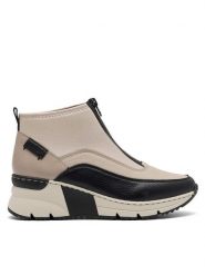 Rieker Botki N6352-60 Beżowy. Brązowe botki damskie Rieker, z syntetyku, bez obcasa, na koturnie, bez zapięcia. Za 329.99 zł.