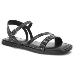 Czarne Sandały Tamaris Eleganckie Płaskie Buty. Czarne sandały damskie Tamaris, bez wzorów, ze skóry, bez obcasa, na płaskiej podeszwie, bez zapięcia. Za 269.00 zł.