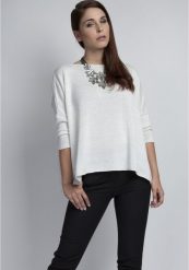 Gładki Sweter Oversize z Połyskującą Nitką - Ecru. Brązowe swetry klasyczne damskie MKM, l, z materiału, bez kołnierzyka. Za 149.90 zł.