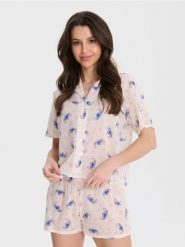 Piżama dwuczęściowa Stitch - kremowy. Białe piżamy damskie Sinsay, bez wzorów, bez ramiączek. Za 59.99 zł.