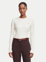 Tommy Hilfiger Sweter WW0WW44993 Kremowy Regular Fit. Białe swetry klasyczne damskie Tommy Hilfiger, s, z bawełny, bez kołnierzyka. Za 529.99 zł.