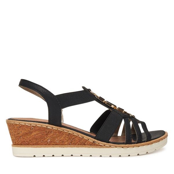 Sandały Remonte. Czarne sandały damskie Remonte, bez wzorów, bez obcasa, na koturnie, bez zapięcia. Za 287.99 zł.